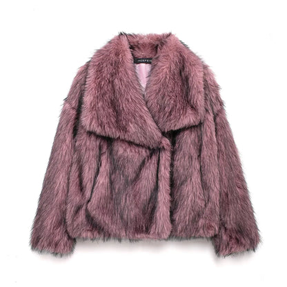 Faux Fur Brown Oversized Jacket – Fall Winter Streetwear Elegant Coat Women