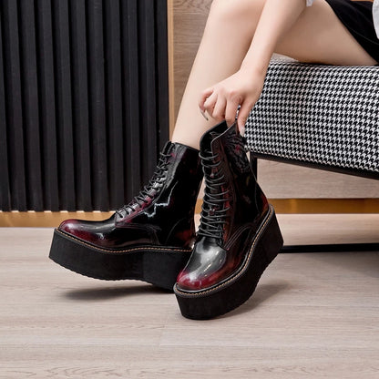 Genuine Leather Ankle Boots for Women – Platform High Heel Winter Booties