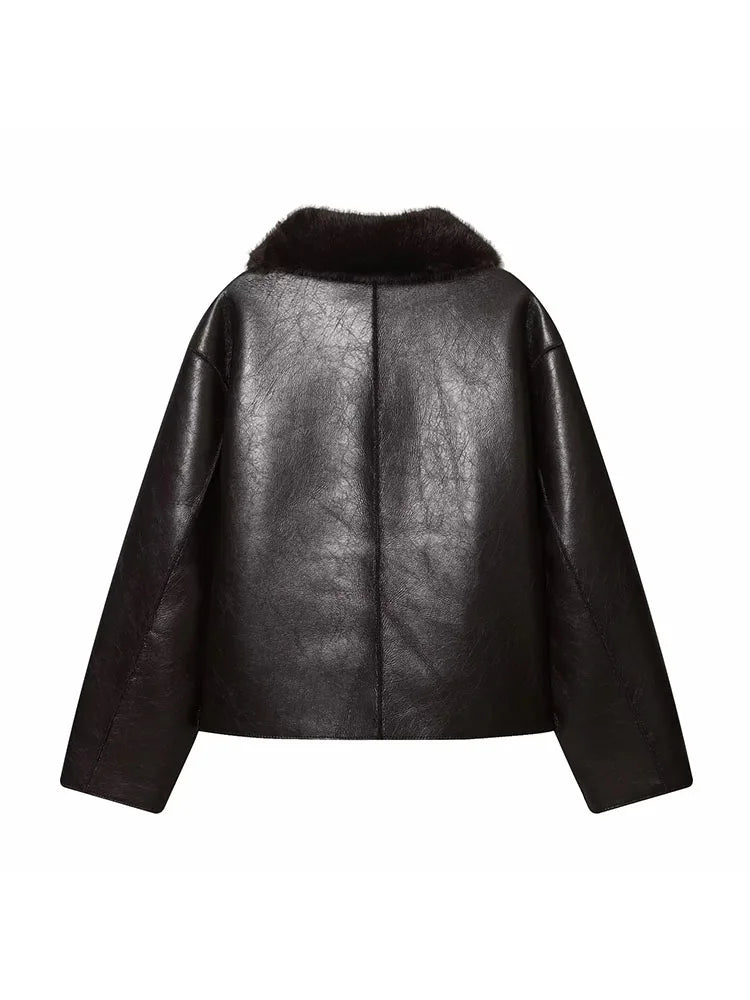 Reversible Faux Leather & Plush Winter Coat For Women | Warm Luxury Jacket