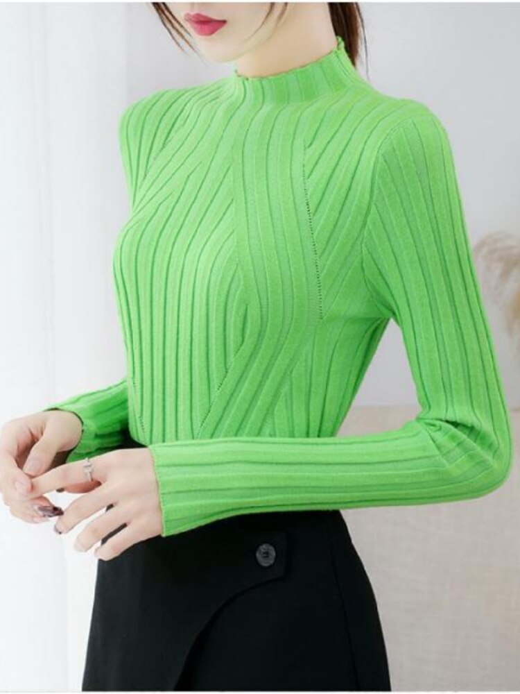 Semi-turtleneck Knitted Bottoming Shirt Long Sleeve Shirt Autumn Winter New Tight Pit Sweater Pullover for Women Sweater Women