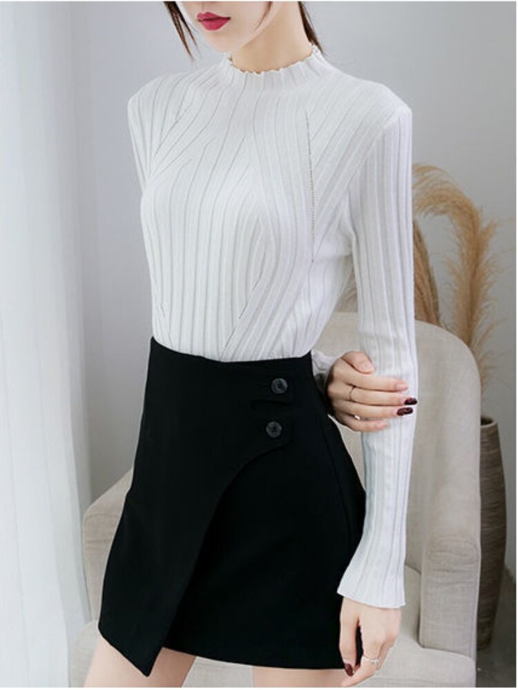 Semi-turtleneck Knitted Bottoming Shirt Long Sleeve Shirt Autumn Winter New Tight Pit Sweater Pullover for Women Sweater Women