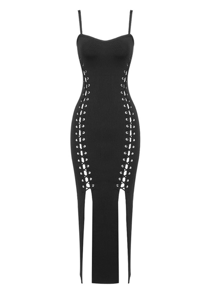  Lacing Black Midi Dress -  - DYAVOR® 