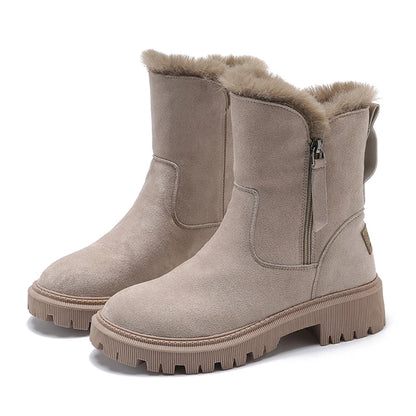 Snow Boots Platform Plush Women Winter Warm Non-Slip Short Suede Fashion Flats