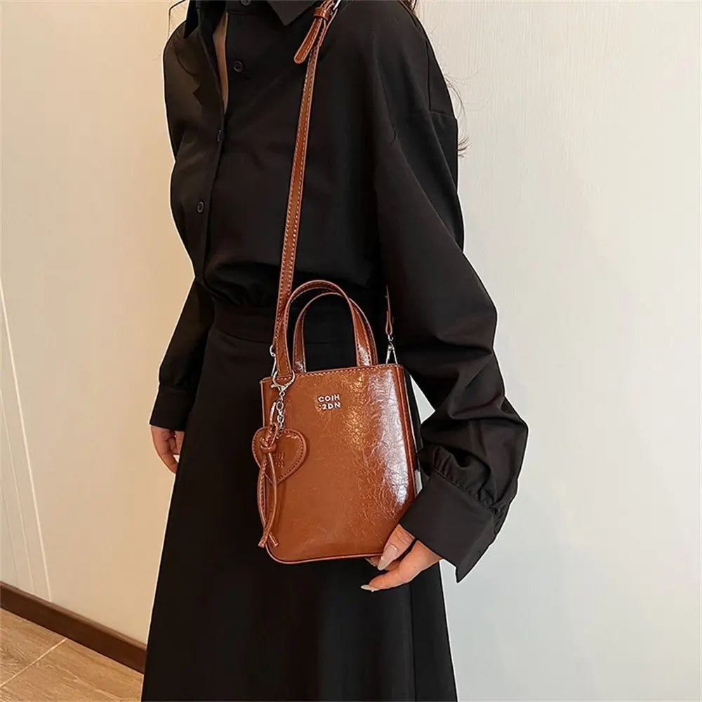 Korean Trend Silver Mini Square Leather Shoulder Bag – High-Quality Crossbody Purse