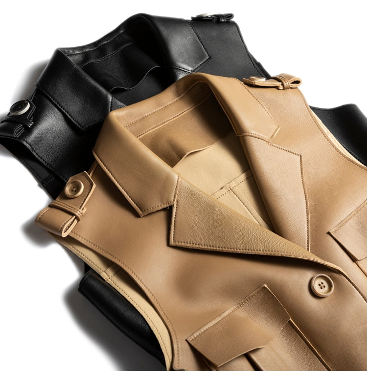  Genuine Leather Sleeveless Jacket - Jacket - DYAVOR® 