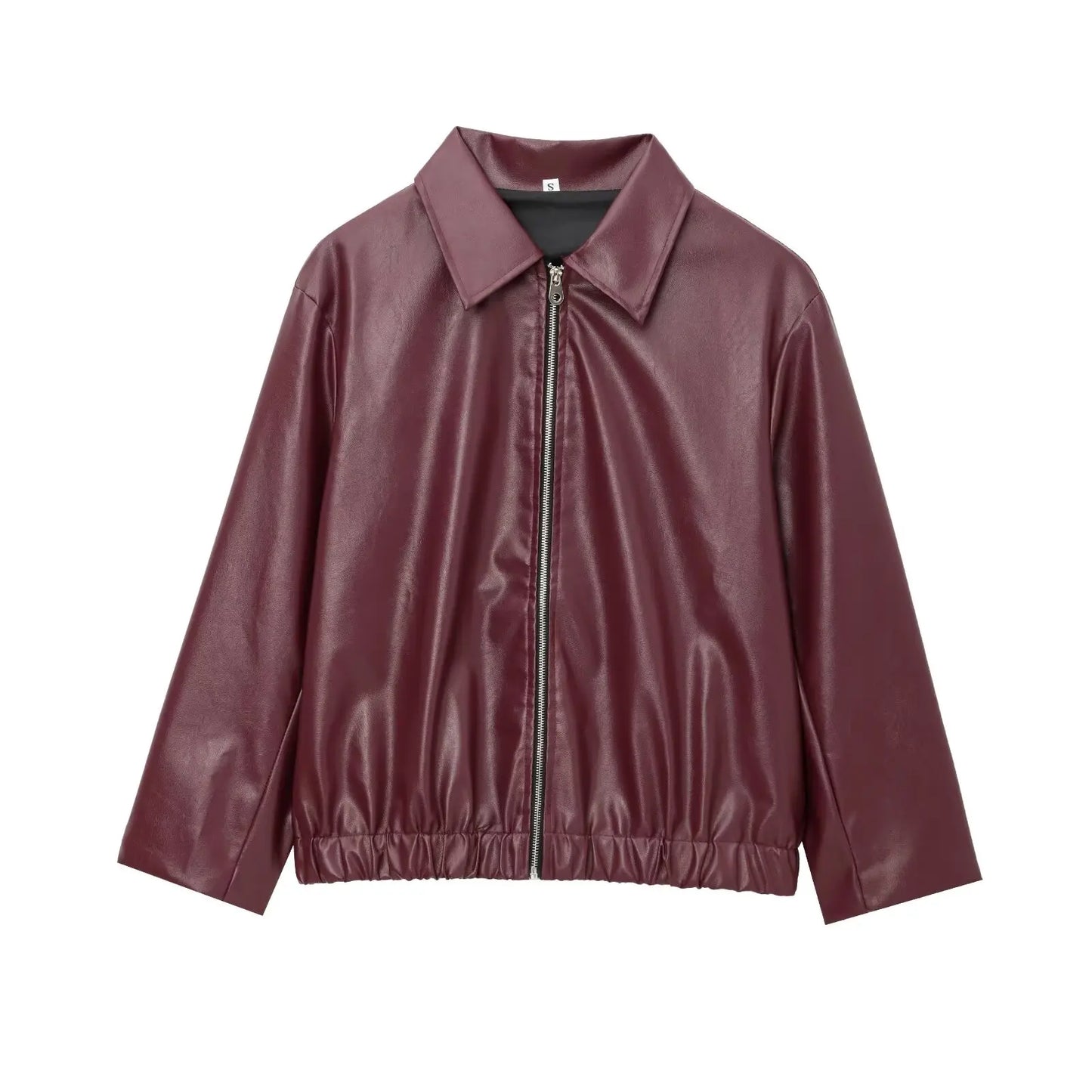 Wine Red Faux Leather Jacket – Autumn Winter Streetwear Fashion Outerwear Women