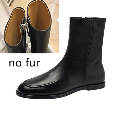 Genuine Leather Ankle Boots Women Winter Flat Short Knight Shoes