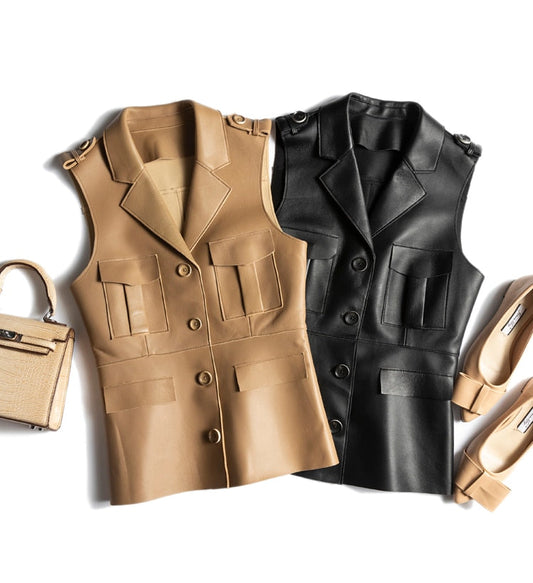  Genuine Leather Sleeveless Jacket - Jacket - DYAVOR® 