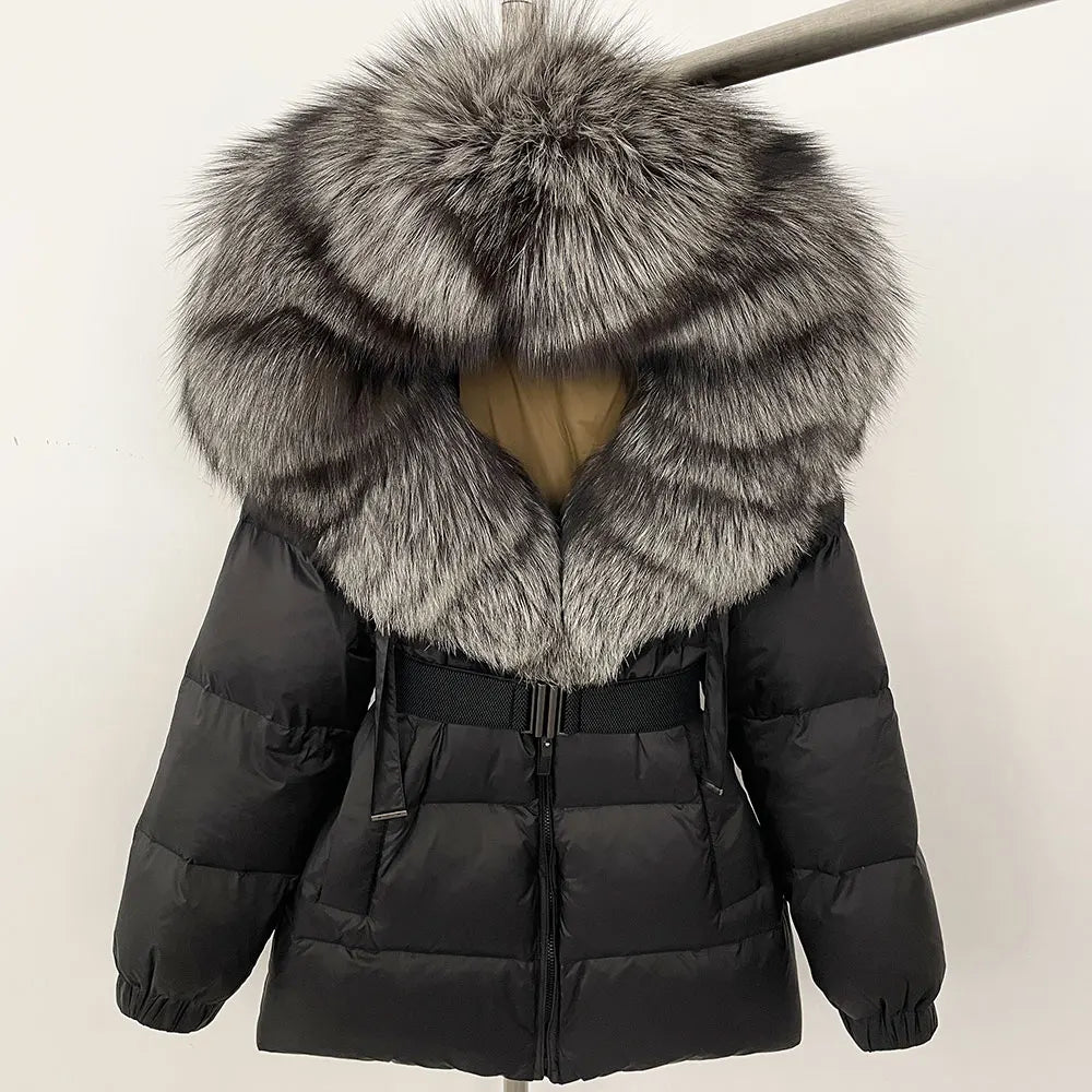Luxury Down Puffer Jacket with Real Fox Fur Hood – Thick Waterproof Winter Parka for Women