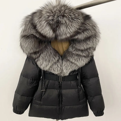 Luxury Down Puffer Jacket with Real Fox Fur Hood – Thick Waterproof Winter Parka for Women