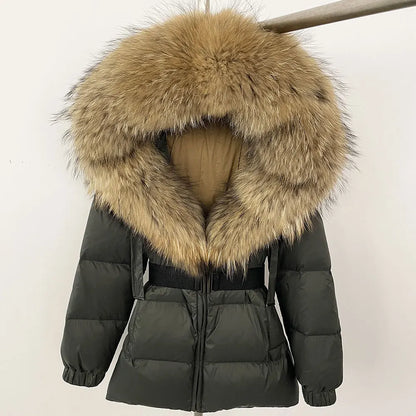 Luxury Down Puffer Jacket with Real Fox Fur Hood – Thick Waterproof Winter Parka for Women
