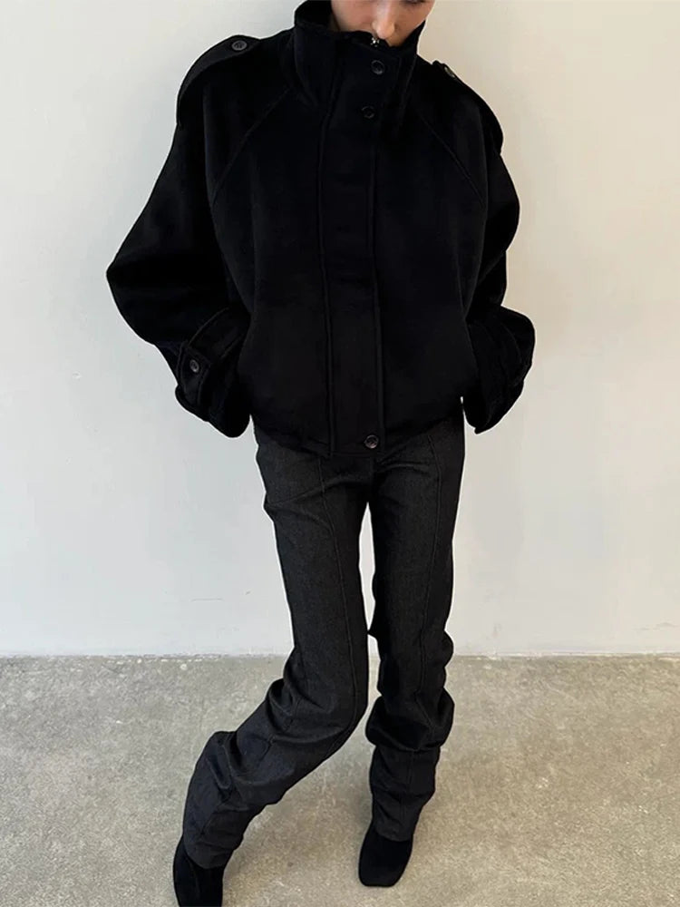 Casual Loose Jacket For Women – Single-Breasted Stand Collar 2025