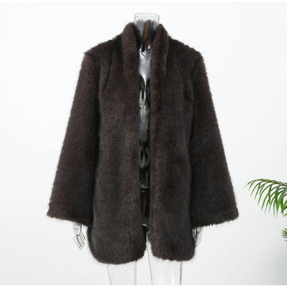 Medium Fur Coat For Women – Elegant Lapel Overcoat Multicolor 2025