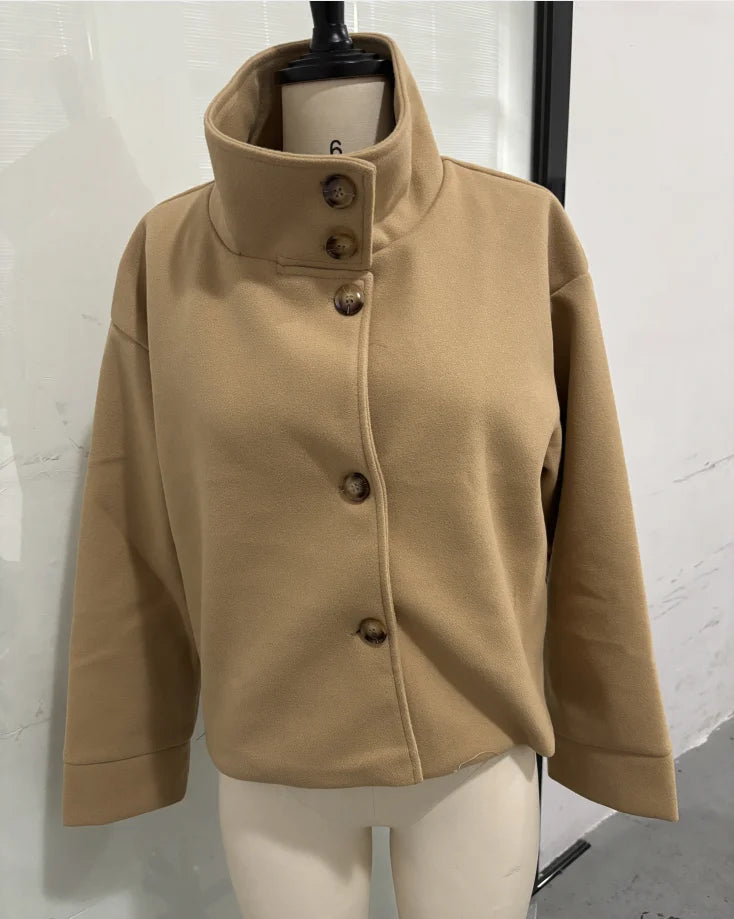 Casual Loose Jacket For Women – Single-Breasted Stand Collar 2025
