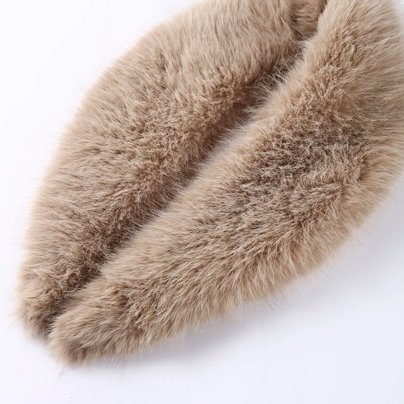 Women’s Double-Breasted Leather Jacket with Detachable Fur Collar