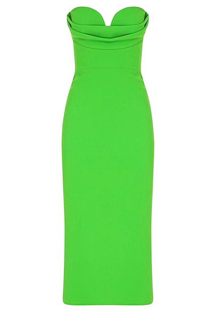  Green Midi Dress with Open Shoulders -  - DYAVOR® 