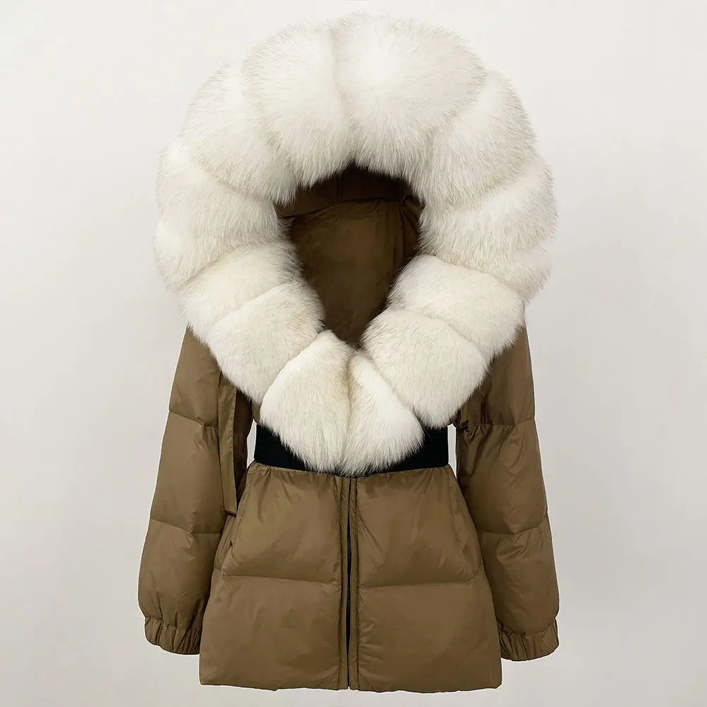 Luxury Down Puffer Jacket with Real Fox Fur Hood – Thick Waterproof Winter Parka for Women