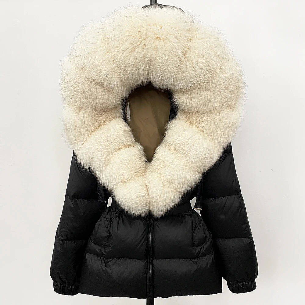 Luxury Down Puffer Jacket with Real Fox Fur Hood – Thick Waterproof Winter Parka for Women