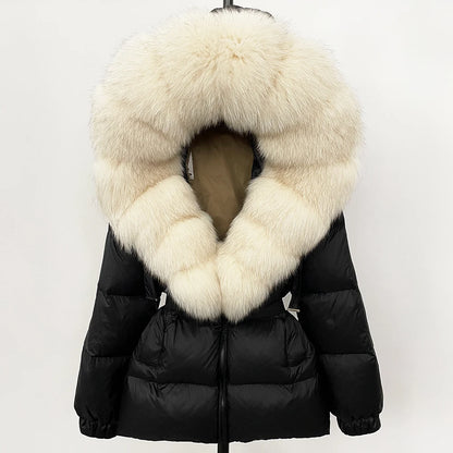 Luxury Down Puffer Jacket with Real Fox Fur Hood – Thick Waterproof Winter Parka for Women