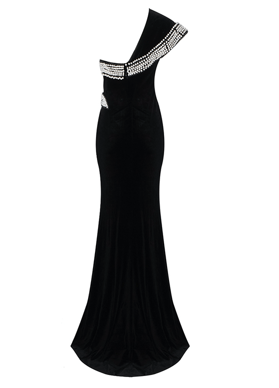  Black One Shoulder Maxi Dress with Slit -  - DYAVOR® 