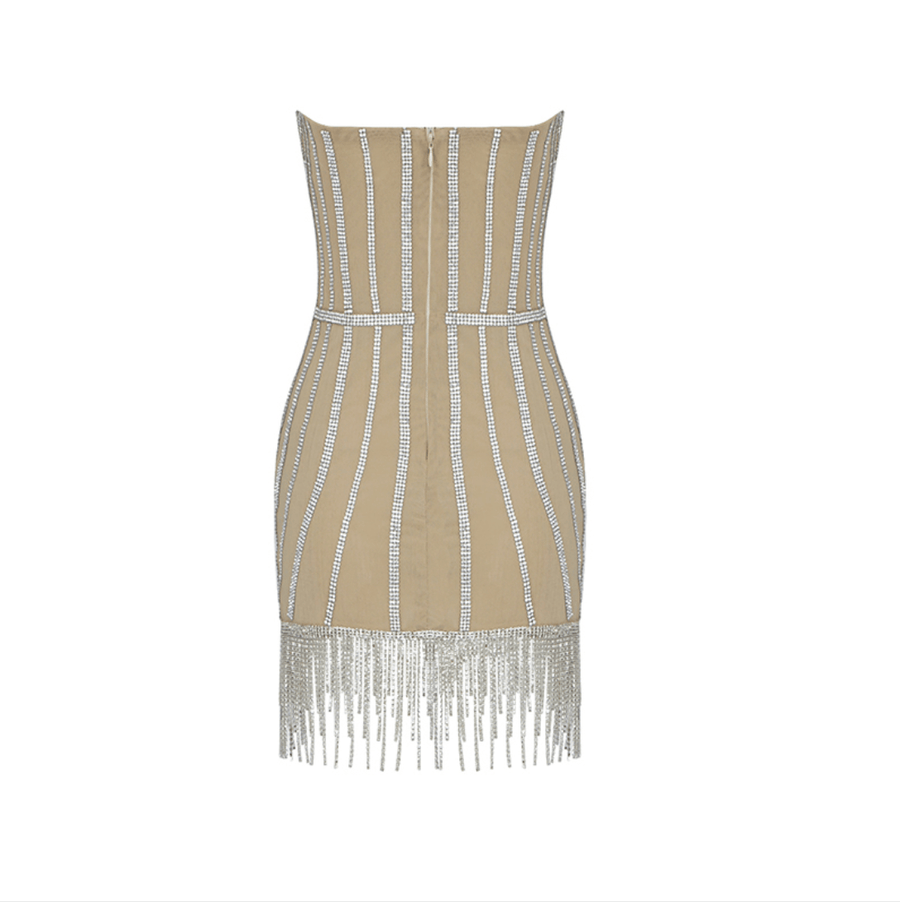  Rhinestone Beige Mini Dress -  - DYAVOR® 