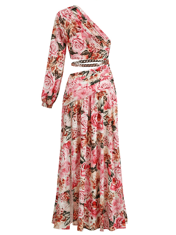  Asymmetrical Red Floral Maxi Dress -  - DYAVOR® 