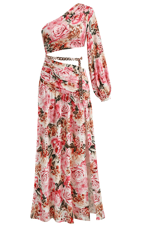  Asymmetrical Red Floral Maxi Dress -  - DYAVOR® 