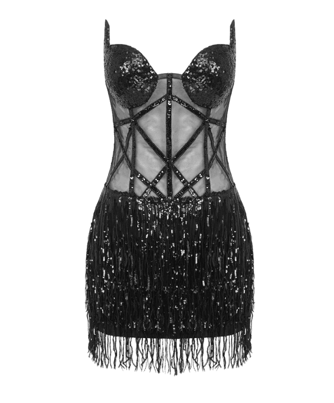  Sequined Black Mini Dress -  - DYAVOR® 