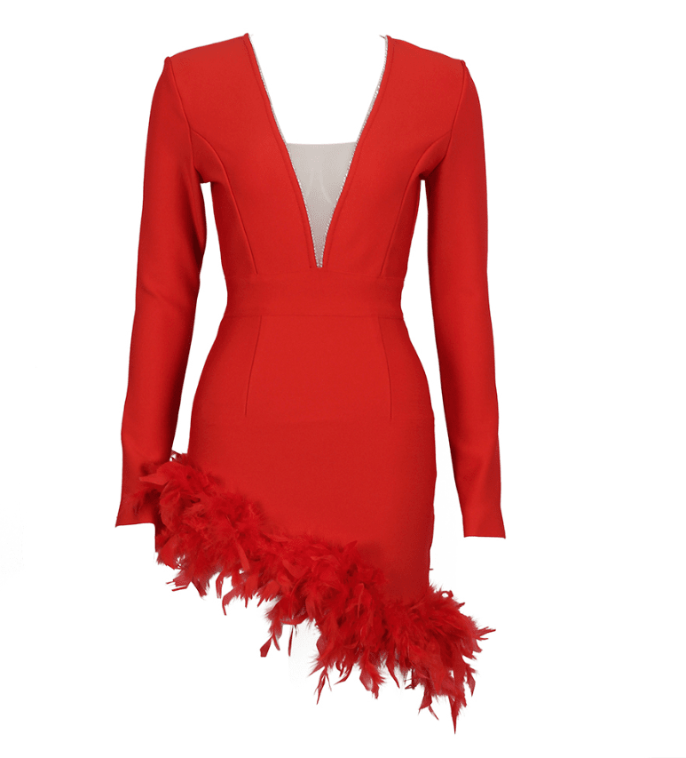  Feathers Red Mini Dress -  - DYAVOR® 