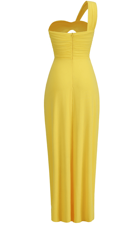 Yellow One-Shoulder Maxi Dress with Cutouts