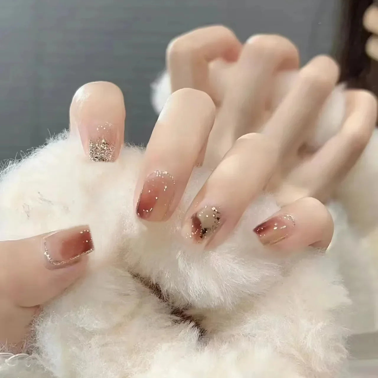  Wearable Silver Stripes Y2k False Nails Long Almond Round Fashion Nail Tips Press On With Silver Beads Designs Fake Nails Art -  - DYAVOR® 