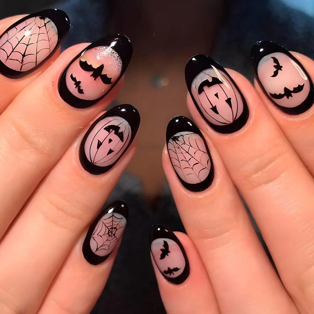  Red Spider Printed False Nail Halloween Nail Art Decor Press on Nails for Girl Gifts Short Round Cool y2k Style Fake Nail Tips -  - DYAVOR® 