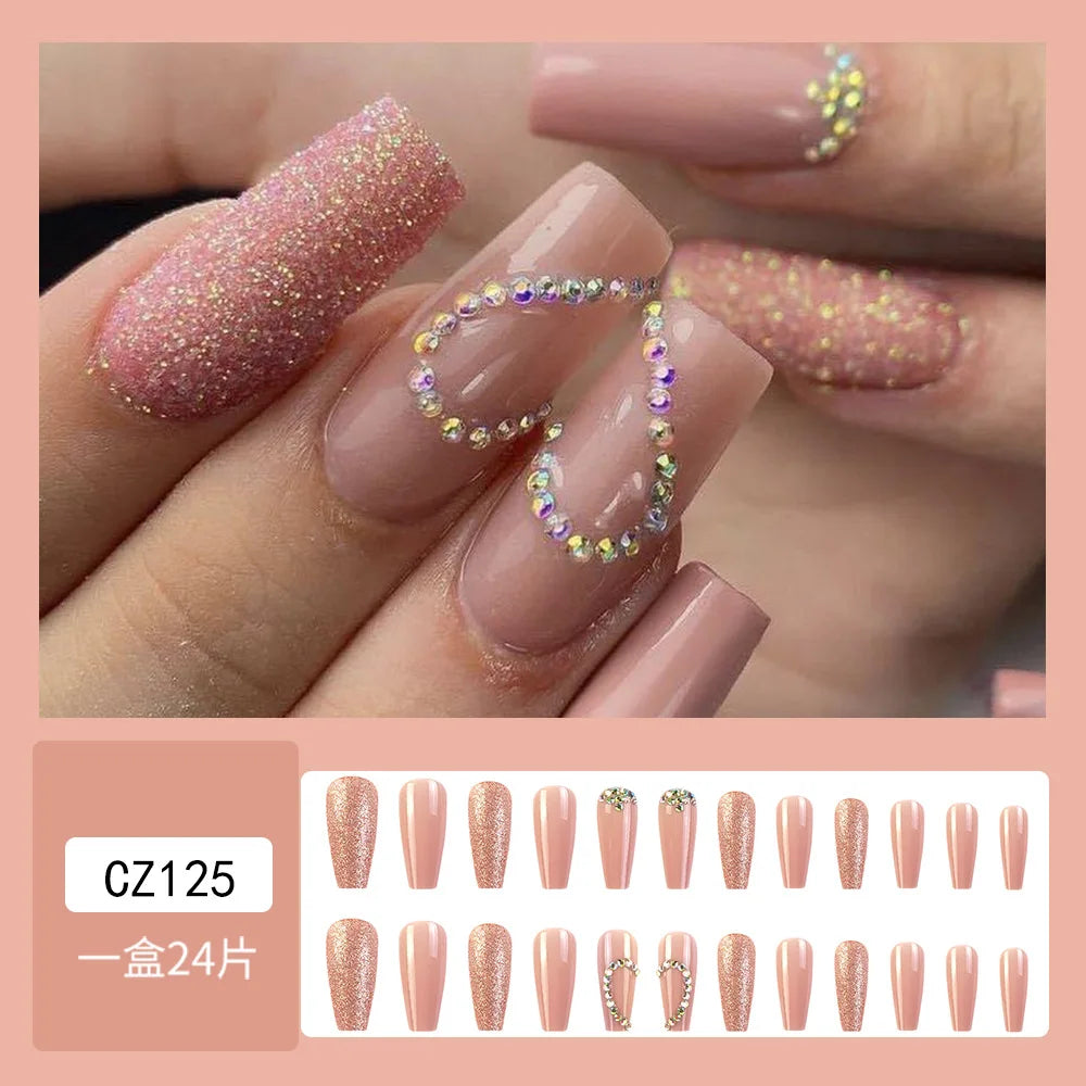 Handmade Soft Gel Diamond Fake Nails 24Pcs Clear Boxed Full Cover Crystal Nail Tips Easy to Press On Nails Soft Gel False Tips