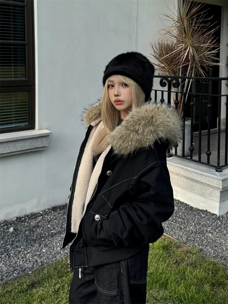 Fur Collar Hooded Parka For Women – Thick Padded Winter Jacket