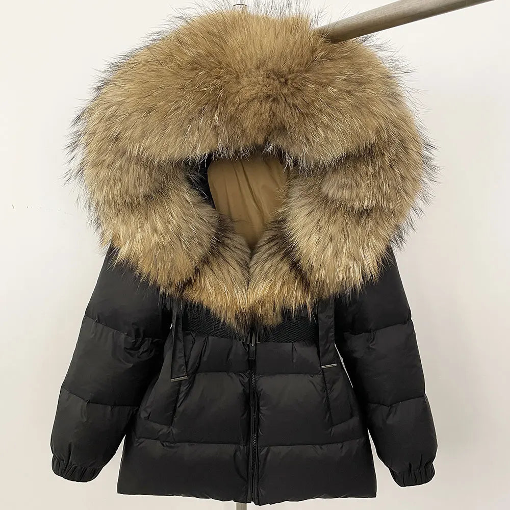 Luxury Down Puffer Jacket with Real Fox Fur Hood – Thick Waterproof Winter Parka for Women