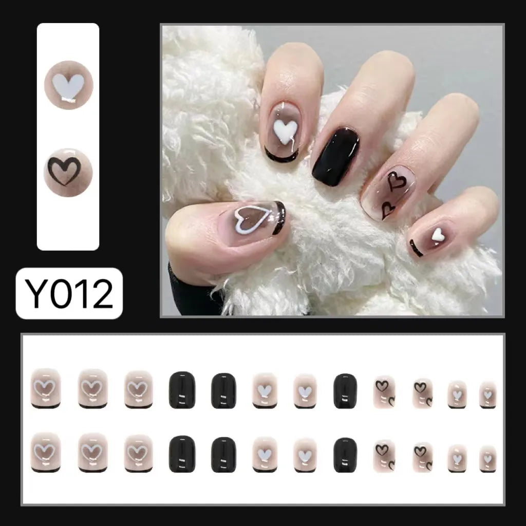  Wearable Silver Stripes Y2k False Nails Long Almond Round Fashion Nail Tips Press On With Silver Beads Designs Fake Nails Art -  - DYAVOR® 