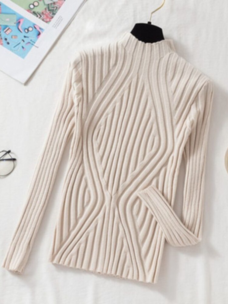 Semi-turtleneck Knitted Bottoming Shirt Long Sleeve Shirt Autumn Winter New Tight Pit Sweater Pullover for Women Sweater Women