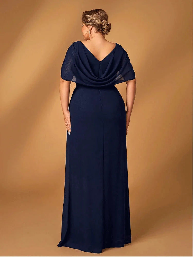 Luxury Plus Size Mother of the Bride Evening Gown – Shiny Navy Blue Chiffon Formal Dress