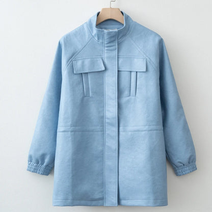 Fall Fashion Faux Leather Jacket with Adjustable Elastic Waist – Trendy Autumn Outerwear Women