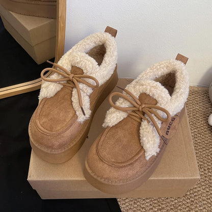 Suede Women Fur Snow Boots Winter Warm Loafers Short Plush Cotton Platform Comfort Women