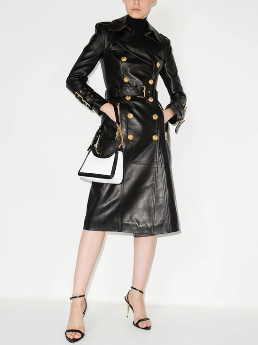  Leather Long Trench Over Coat - Trench Coat - DYAVOR® 