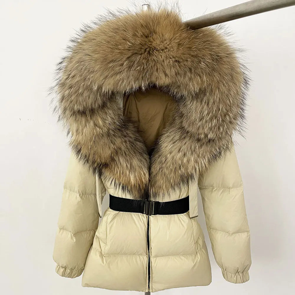 Luxury Down Puffer Jacket with Real Fox Fur Hood – Thick Waterproof Winter Parka for Women