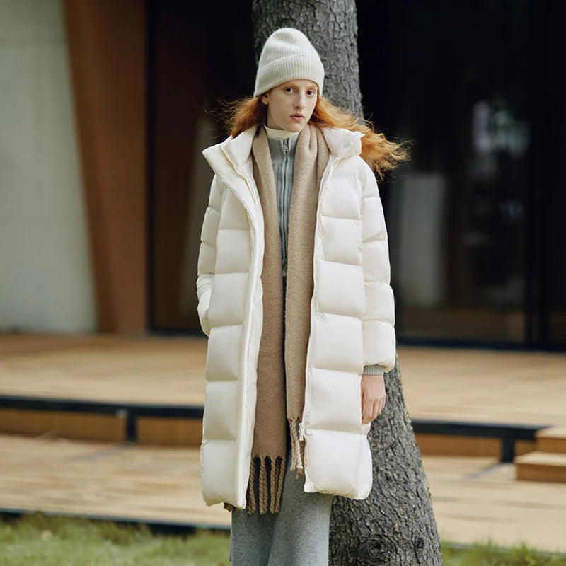 Long Waterproof Hooded Down Jacket – Loose Thick Windproof Winter Coat for Women