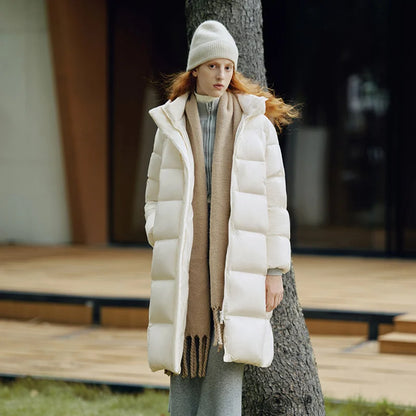 Long Waterproof Hooded Down Jacket – Loose Thick Windproof Winter Coat for Women