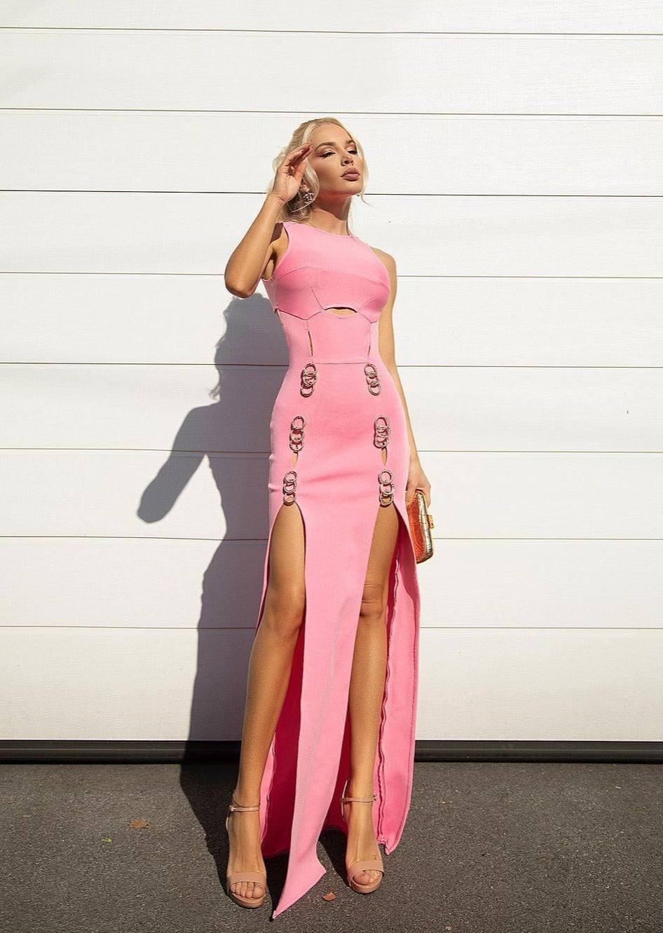  Pink Maxi Dress with Front Slits -  - DYAVOR® 