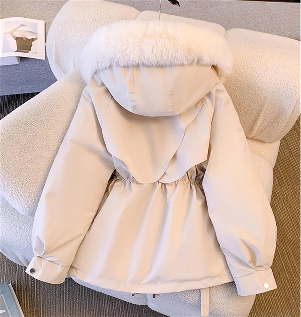 Korean Hooded Padded Coat – Warm Drawstring Zip-Up Winter Parka