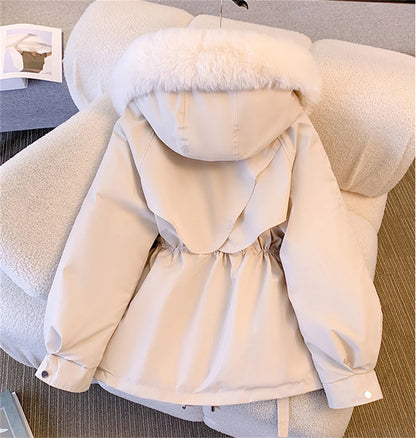 Korean Hooded Padded Coat – Warm Drawstring Zip-Up Winter Parka