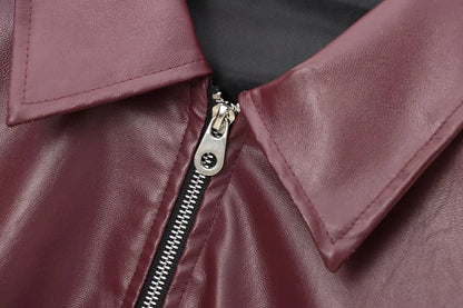 Wine Red Faux Leather Jacket – Autumn Winter Streetwear Fashion Outerwear Women