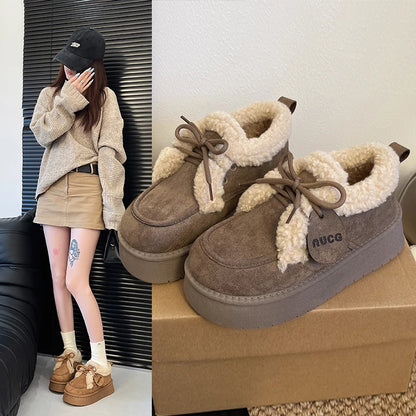 Suede Women Fur Snow Boots Winter Warm Loafers Short Plush Cotton Platform Comfort Women