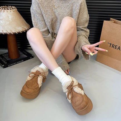 Suede Women Fur Snow Boots Winter Warm Loafers Short Plush Cotton Platform Comfort Women